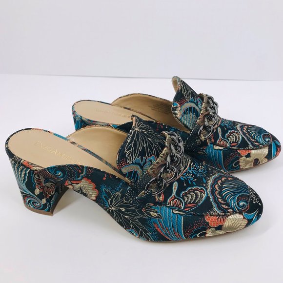 Enzo Angiolini Shoes - Enzo Angiolini Blue Floral Tapestry Gillian Mules